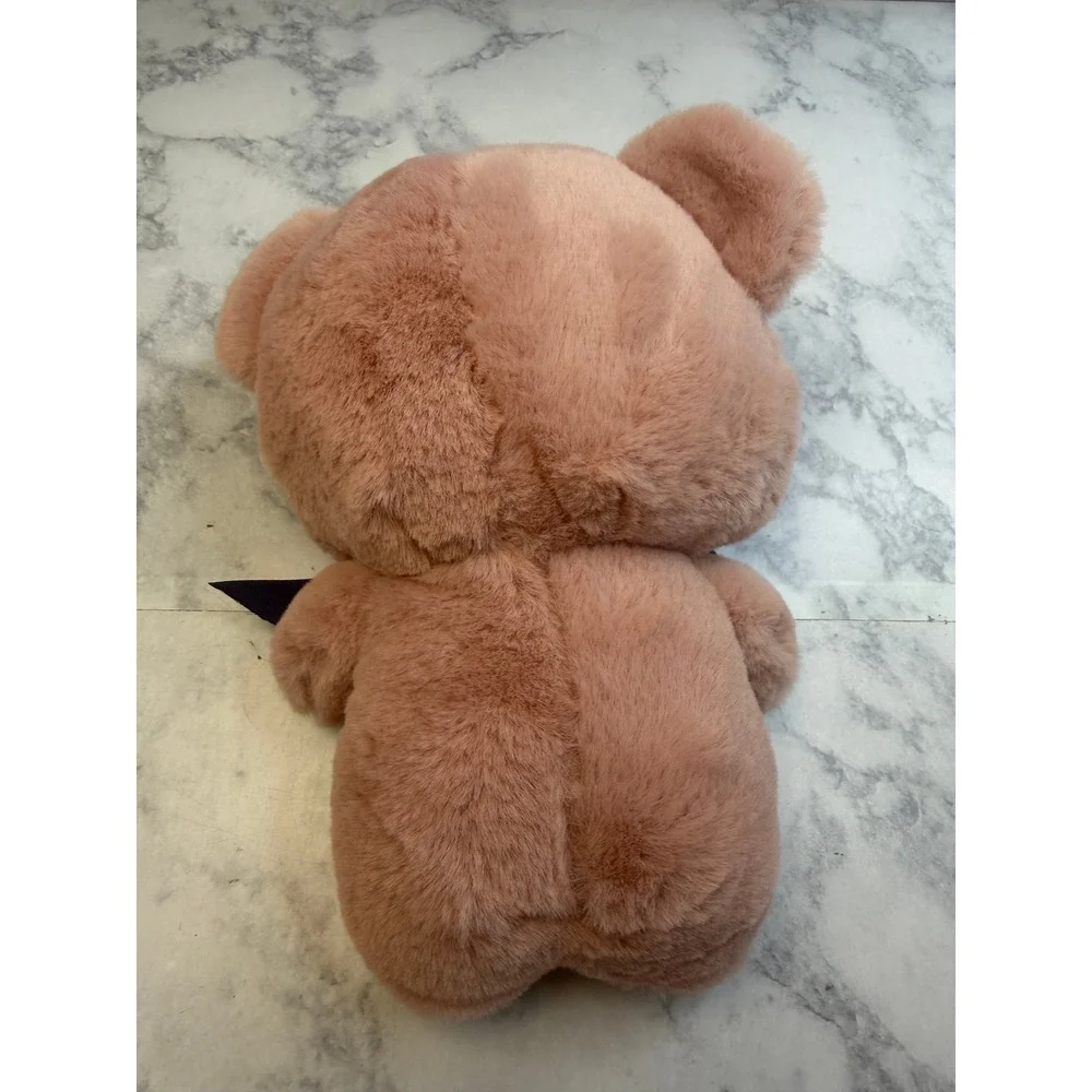 Kawaii Pink Teddy Bear Plush Stuffed Animal with Blue Striped Bow 9 Inch
